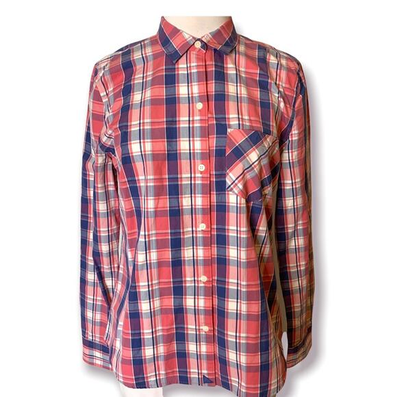 Untuckit Laconia pink blue plaid button down top sz 4 - Picture 6 of 7